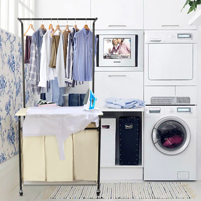 Tonchean 3Bag Laundry Hamper Basket Sorter with Ironing Board